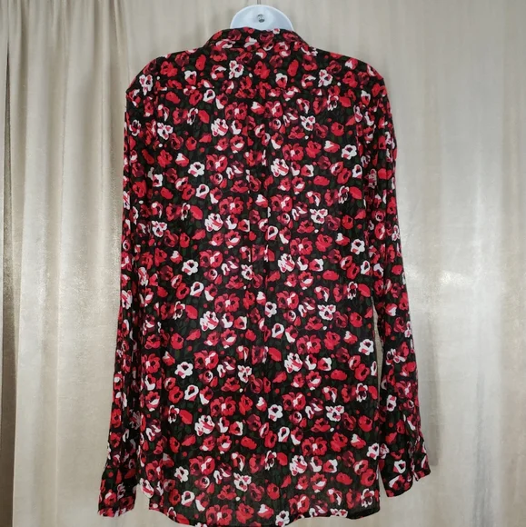 NWOT Ralph Lauren red pink & black floral button down blouse top Womens Large - Picture 5 of 6